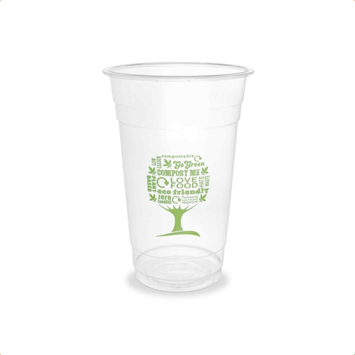 Vegware Plant-Based 20oz PLA Cold Cup, 96-Series - Green Tree - Case of 1000