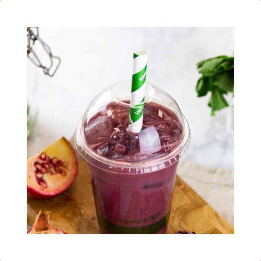 Vegware Plant-Based 96-Series PLA Dome Lid, Straw Hole - Case of 1000