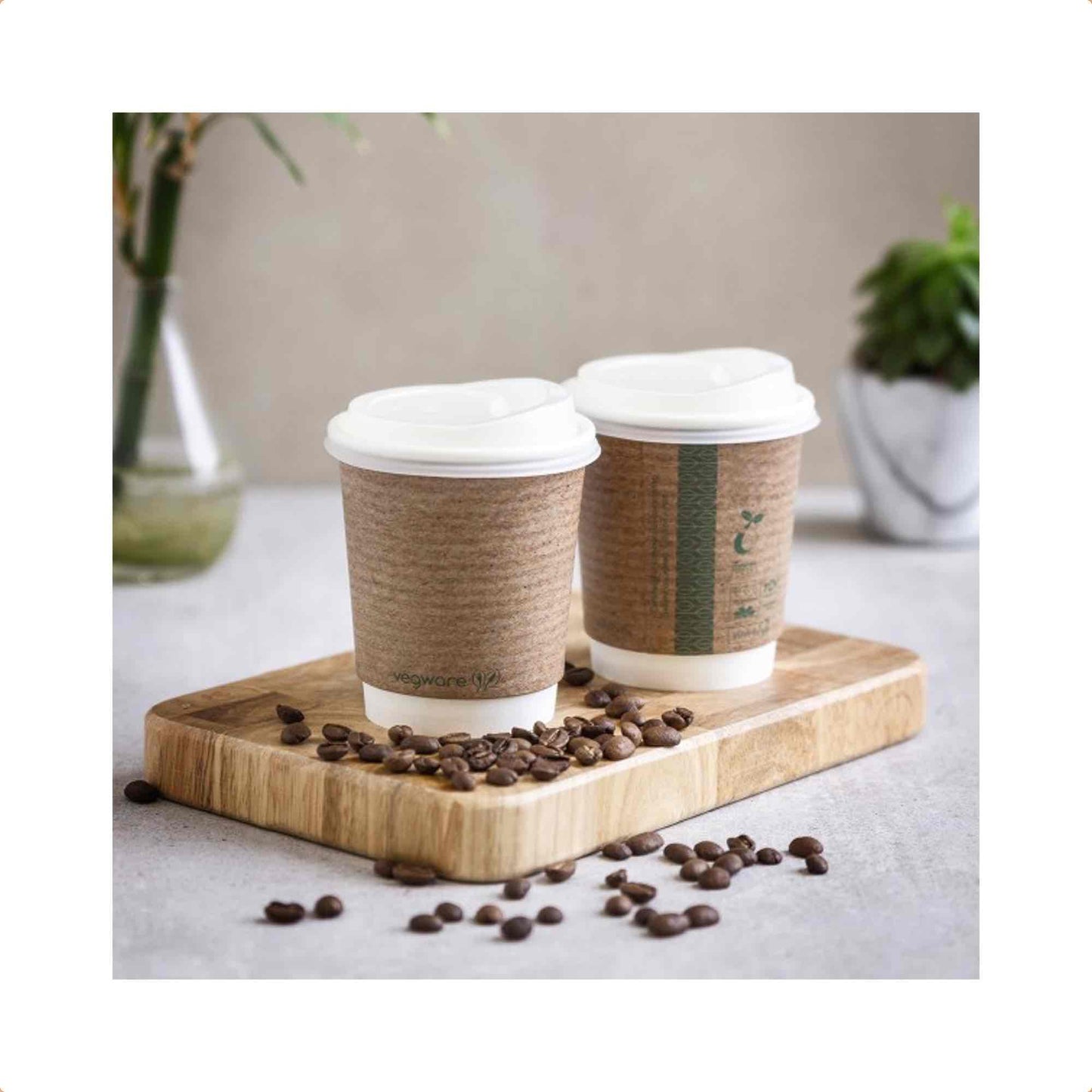 Vegware 8oz Eco Compostable Double Wall Kraft Hot Coffee Cups - Case of 500