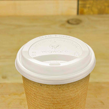 Vegware 12 & 16oz Eco Compostable CPLA White Hot Coffee Cup Lids - Case of 1000 - 89 Series