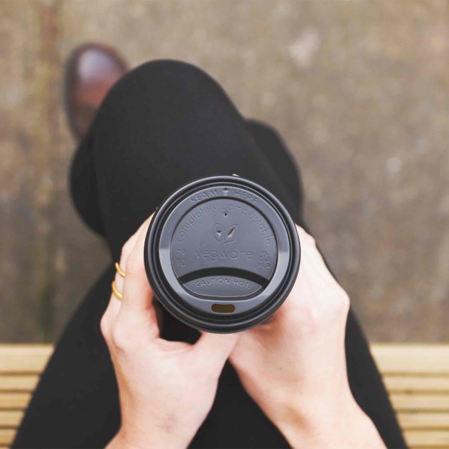 Vegware 8oz Eco Compostable CPLA Black Hot Coffee Cup Lids - Case of 1000 - 79 Series