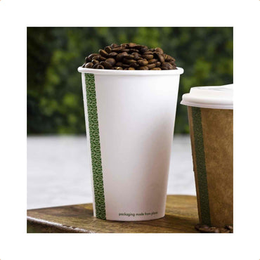 Vegware 16oz White Compostable Single Wall Hot Cups - Case of 1000