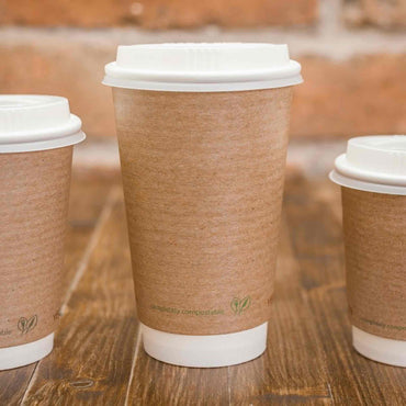 Vegware 16oz Eco Compostable Double Wall Kraft Hot Coffee Cups - Case of 400