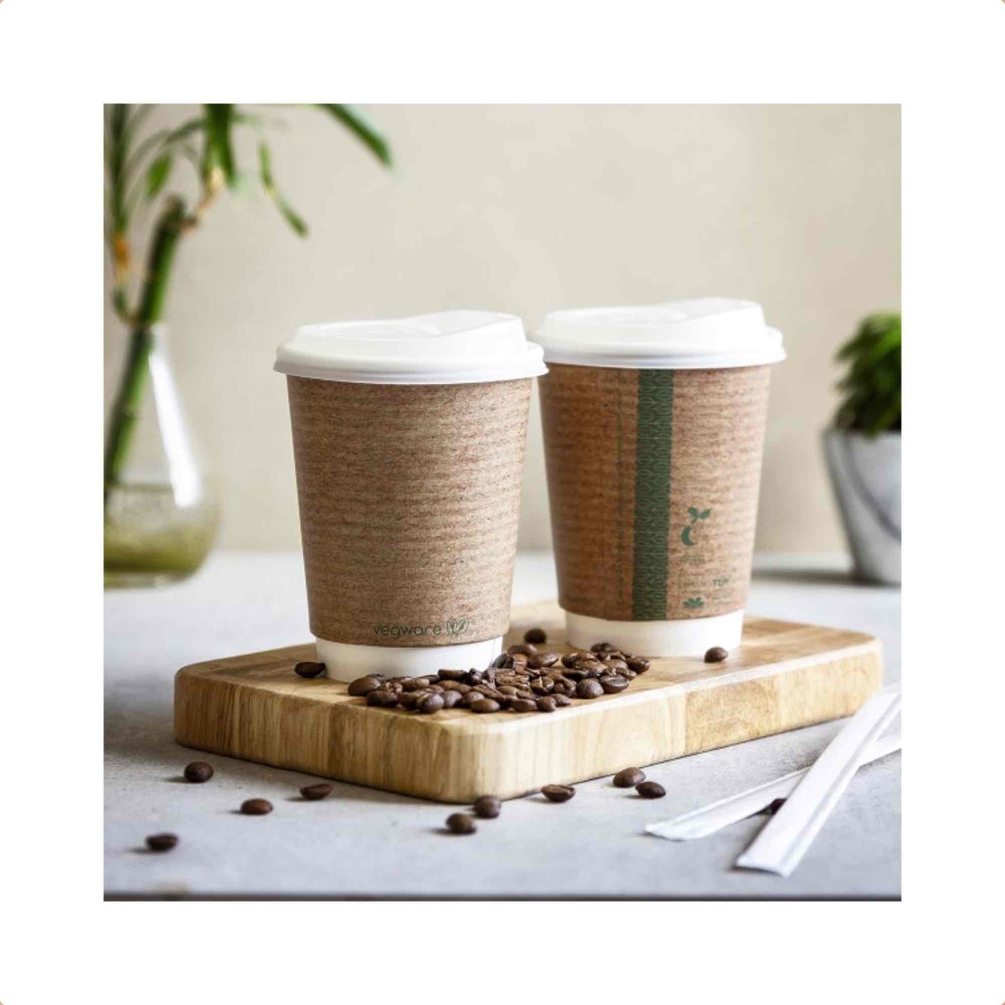 Vegware 12oz Eco Compostable Double Wall Kraft Hot Coffee Cups - Case of 500