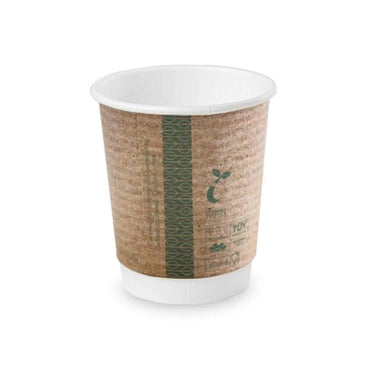Vegware 8oz Eco Compostable Double Wall Kraft Hot Coffee Cups - Case of 500