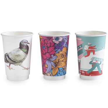 Vegware 16oz Eco Compostable Double Wall Embossed Gallery Hot Coffee Cups - Case of 400