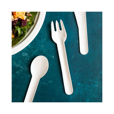 Vegware 6.2in Compostable Paper Fork - White - Case of 1000