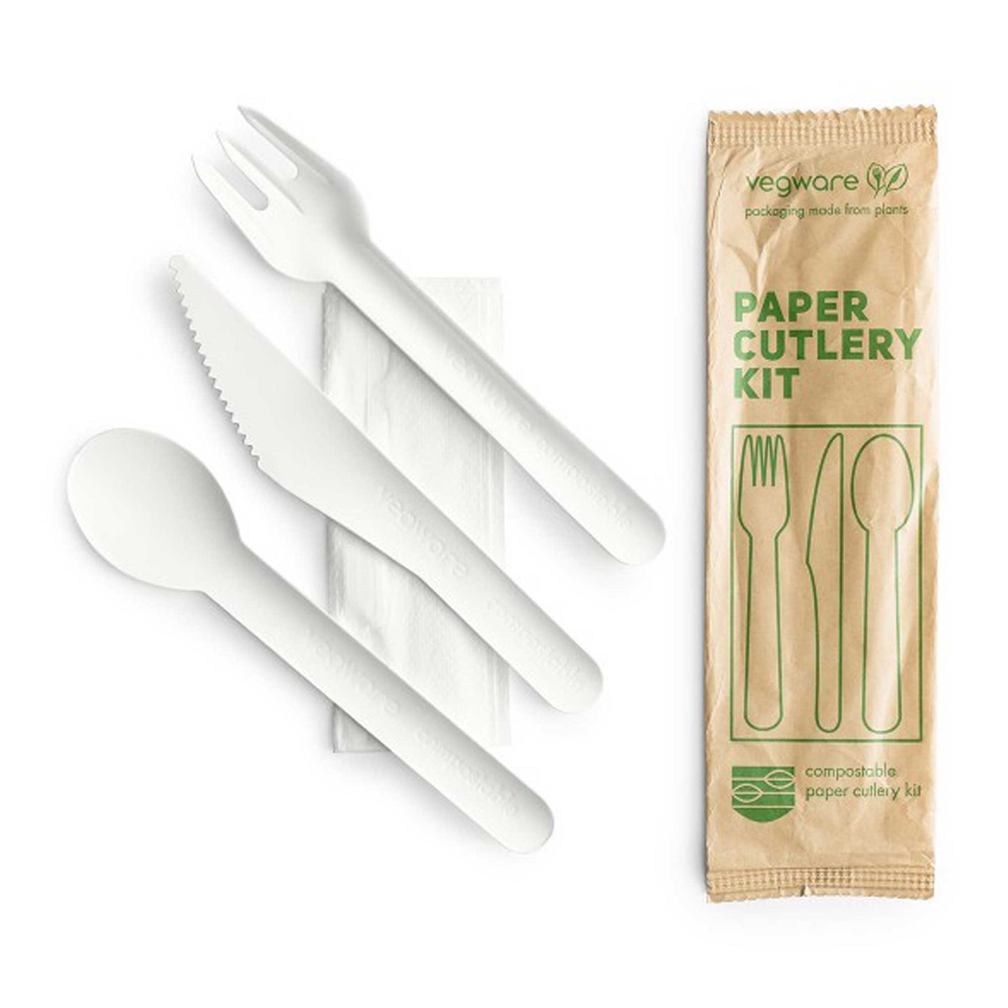Vegware Compostable Paper Cutlery Kit - Case of 250