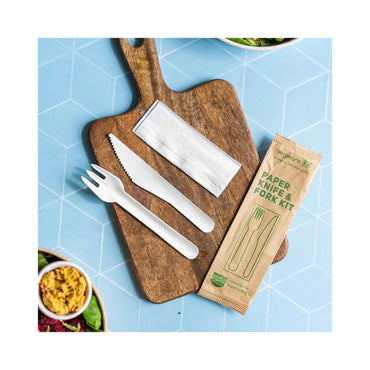Vegware Compostable Paper Knife and Fork Kit - Case of 250