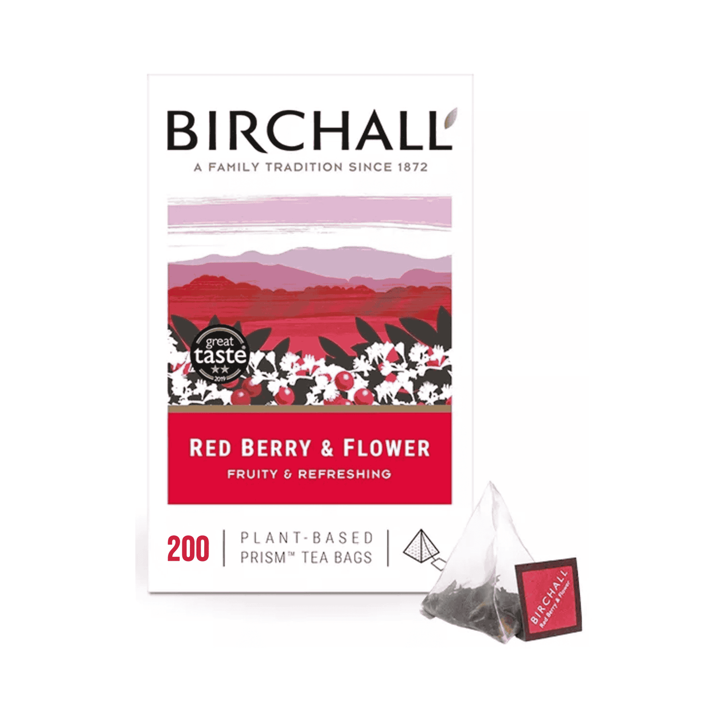 Birchall Red Berry & Flower Enveloped Plant-Based Prism Tea Bags – 200 Pack
