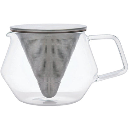 Kinto CARAT Teapot 600ml - Heat-Resistant Glass & Stainless Steel with Conical Filter