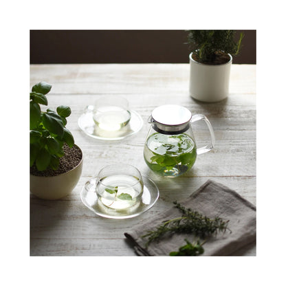 Kinto UNITEA Cup & Saucer 230ml Stainless Steel - Heat-Resistant Glass, Dishwasher Safe