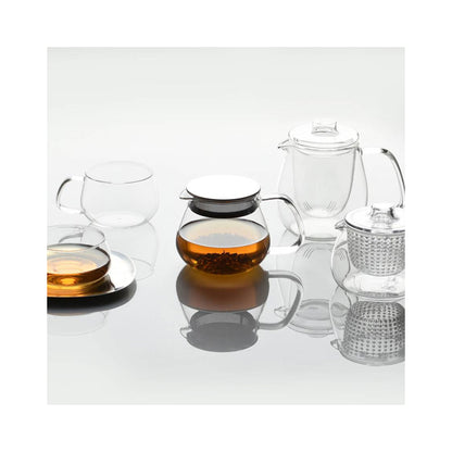 Kinto UNITEA Cup & Saucer 230ml Stainless Steel - Heat-Resistant Glass, Dishwasher Safe