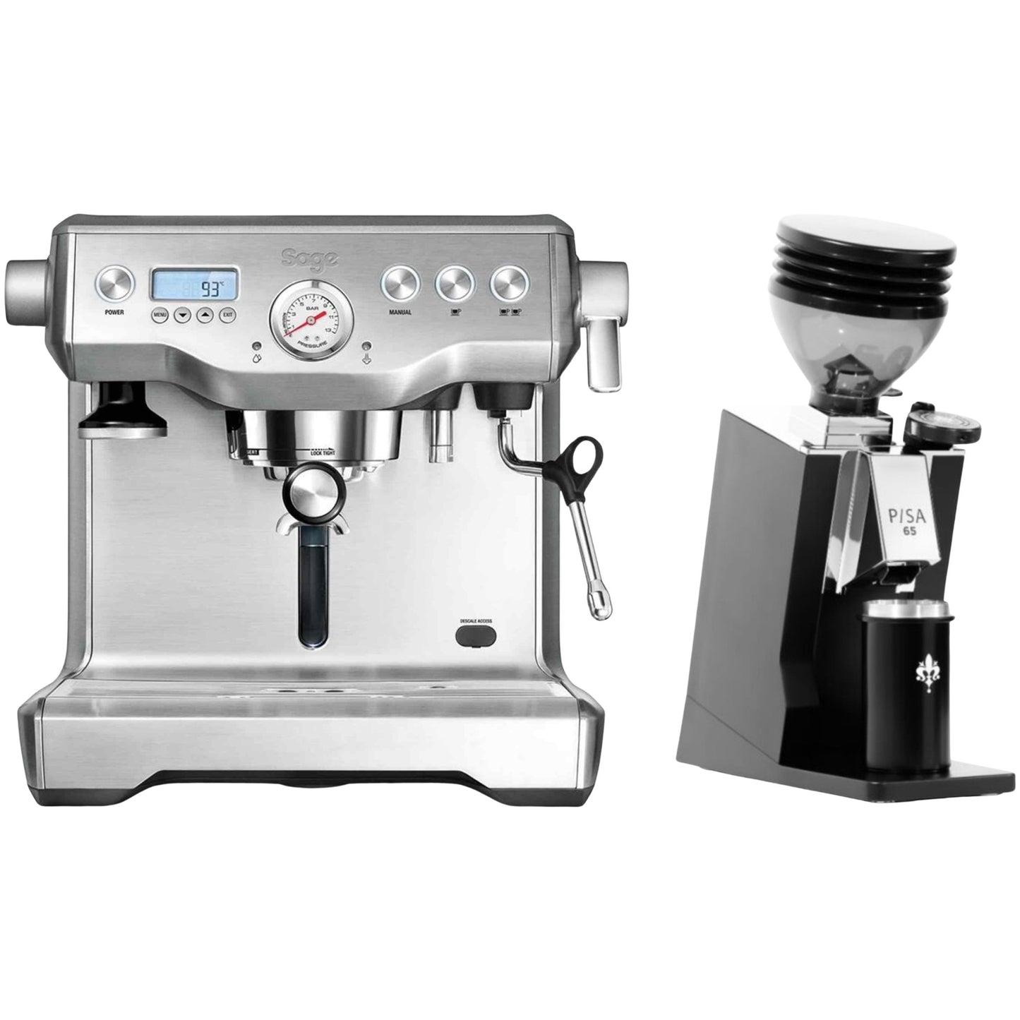 Sage The Dual Boiler Espresso Machine & Eureka Mignon Pisa 65 Espresso Bundle