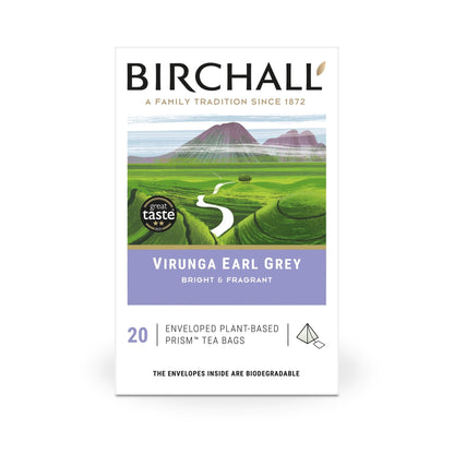 Birchall Virunga Earl Grey Enveloped Plant-Based Prism Tea Bags – 20 Pack