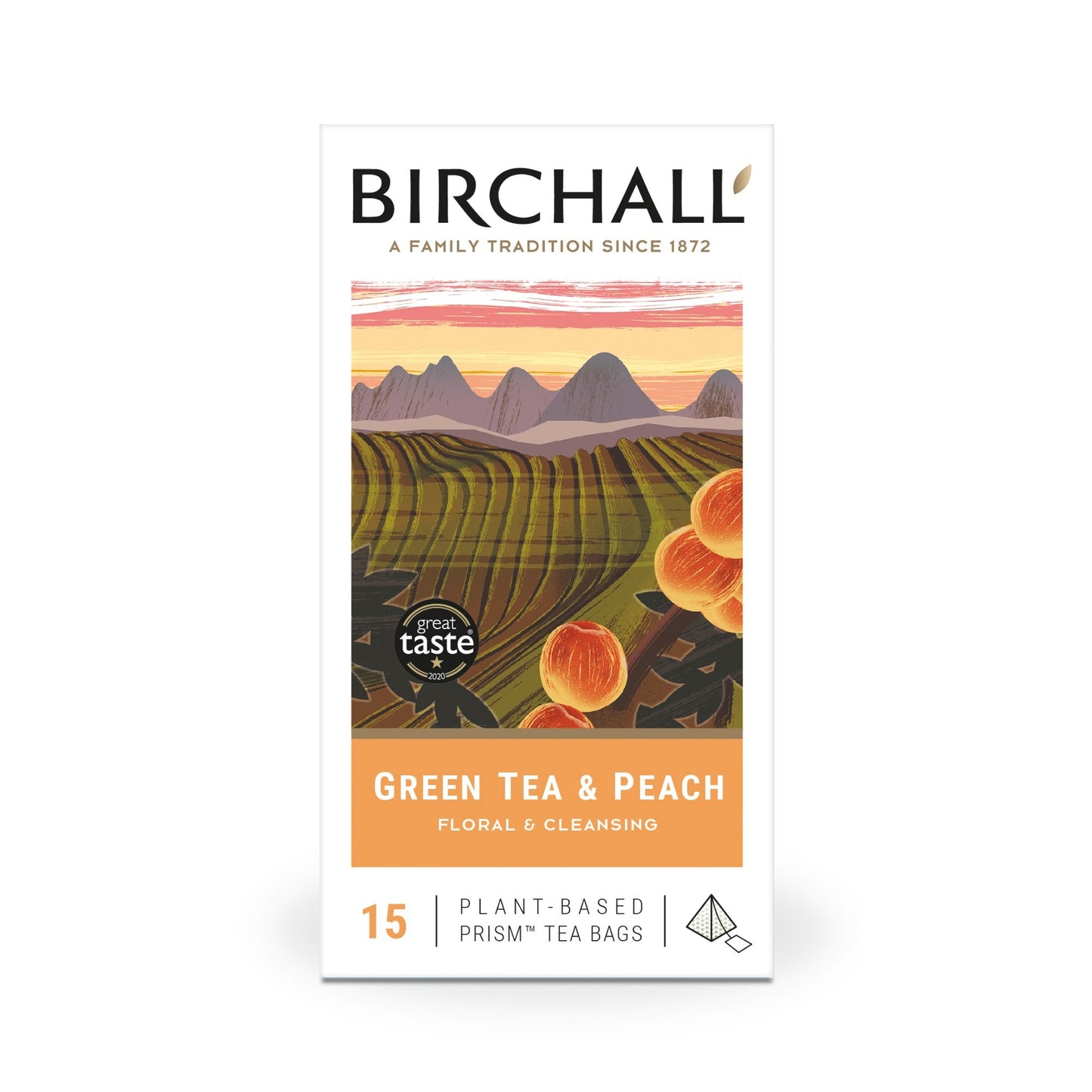 Birchall Green Tea & Peach 15 Plant-Based Prism Tea Bags