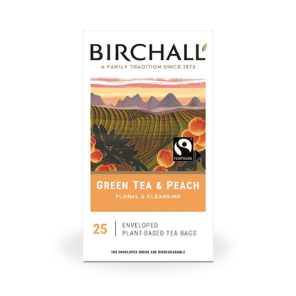 Birchall Green Tea & Peach – 25 Enveloped Green Tea with Fruity Notes