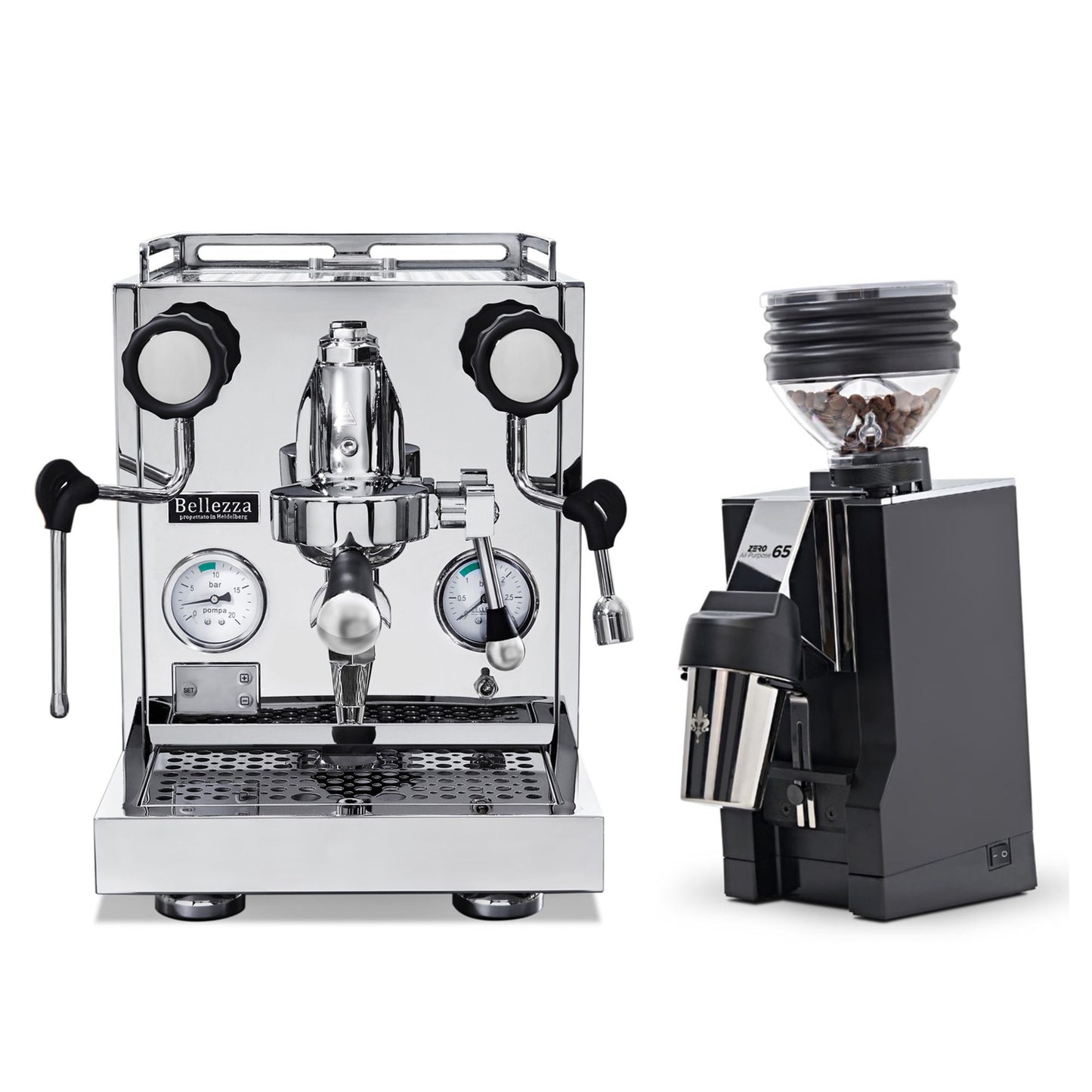 Bellezza Inizio V Espresso Machine + Eureka Mignon Zero 65 AP Grinder Bundle