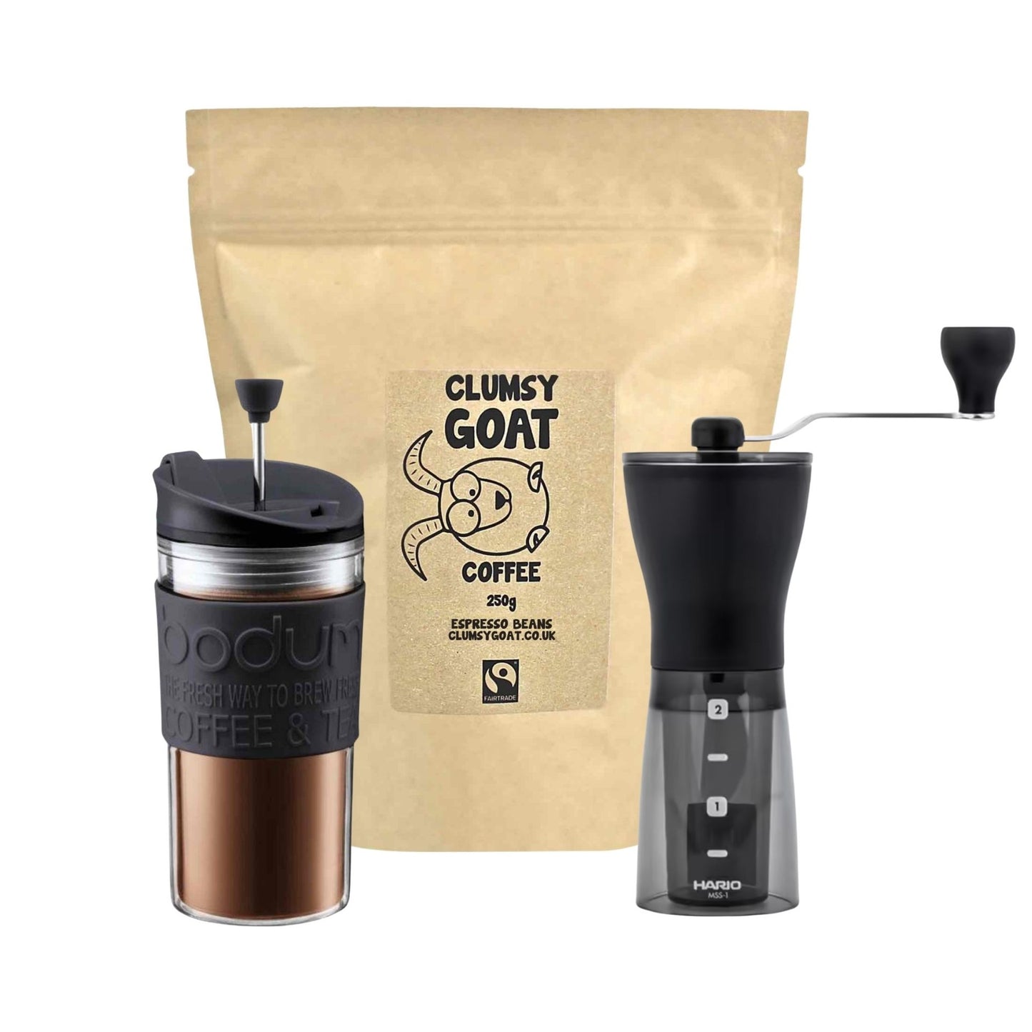 Travel Coffee Bundle – Travel Press, Grinder & Coffee Beans