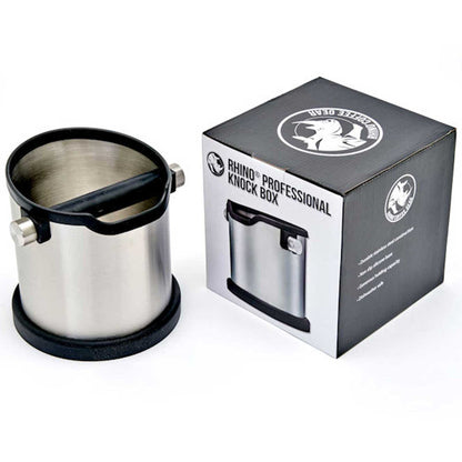 Rhinowares Deluxe Stainless Steel Coffee Knock Box + Black Rubber Trim