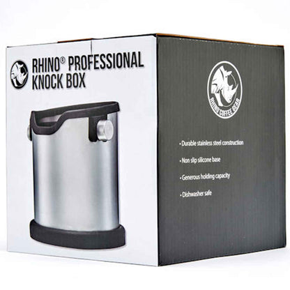Rhinowares Deluxe Stainless Steel Coffee Knock Box + Black Rubber Trim