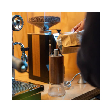 Eureka Baby Hand Grinder - Walnut Body / Glass Base | 48mm Conical Burrs, Portable Design