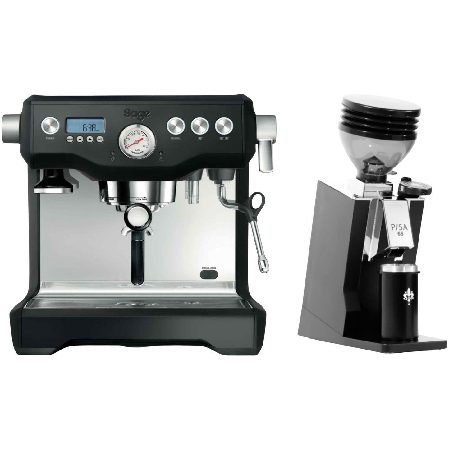 Sage The Dual Boiler Espresso Machine & Eureka Mignon Pisa 65 Espresso Bundle