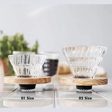 Hario V60 Glass Coffee Dripper Olive Wood - Size 01