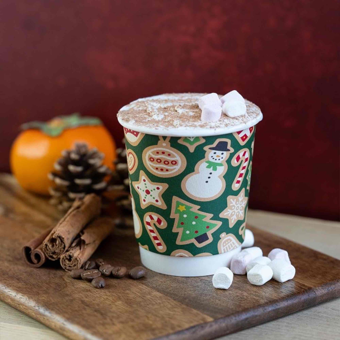 Vegware 12oz Compostable Double Wall Christmas Hot Coffee Cups - Case of 500