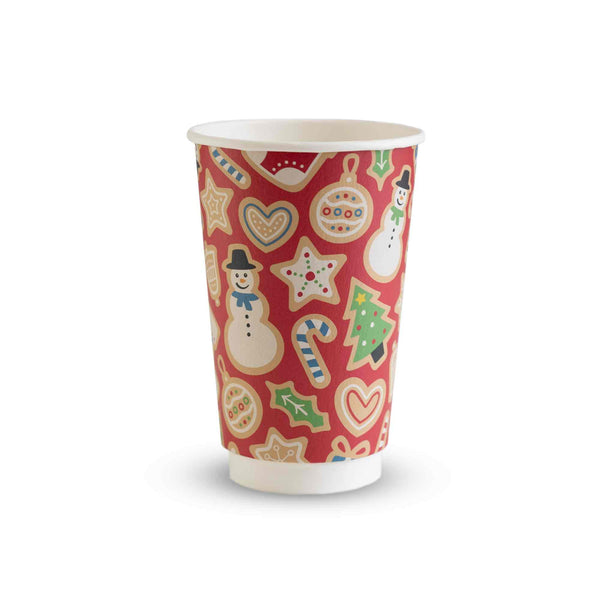 Vegware 16oz Eco Compostable Double Wall Christmas Hot Coffee Cups - Case of 400