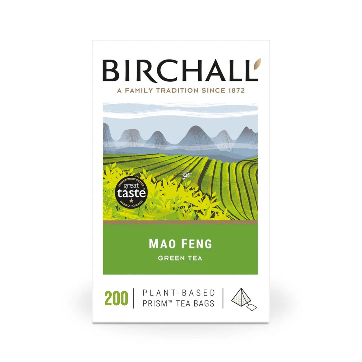 Birchall Mao Feng Green Tea – 200 Enveloped Plant-Based Prism Tea Bags
