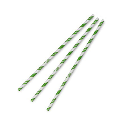 Vegware Compostable Green Stripe 6mm Paper Straw, 7.8in - Case of 5000
