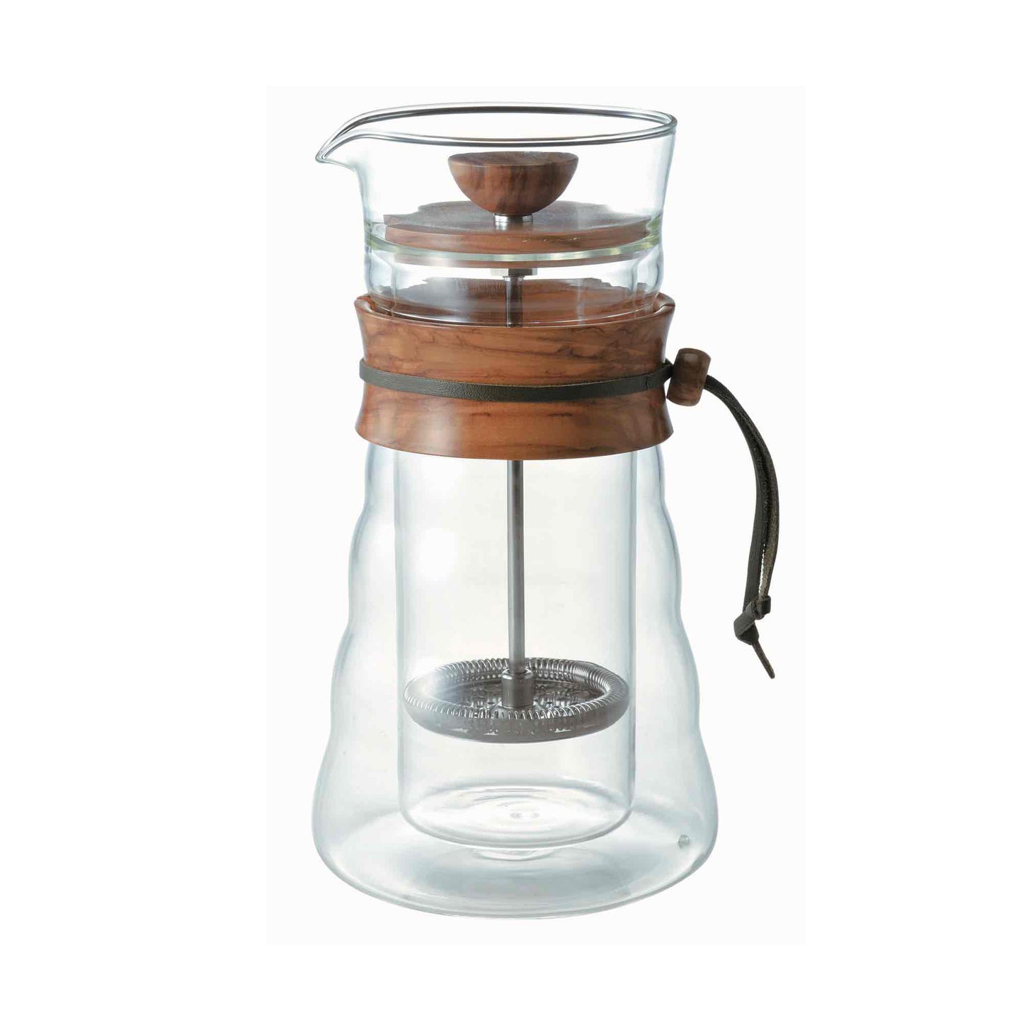 Hario Double Glass Olive Wood Coffee Press 400ml - 3 Cup