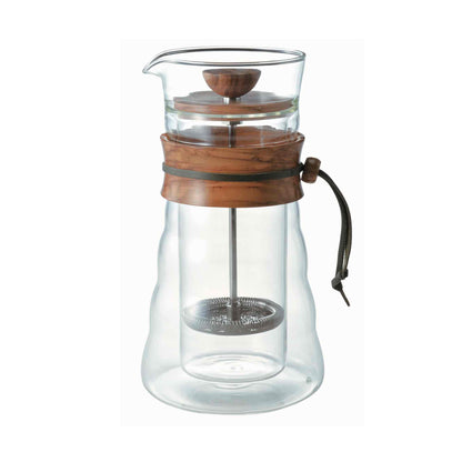 Hario Double Glass Olive Wood Coffee Press 400ml - 3 Cup