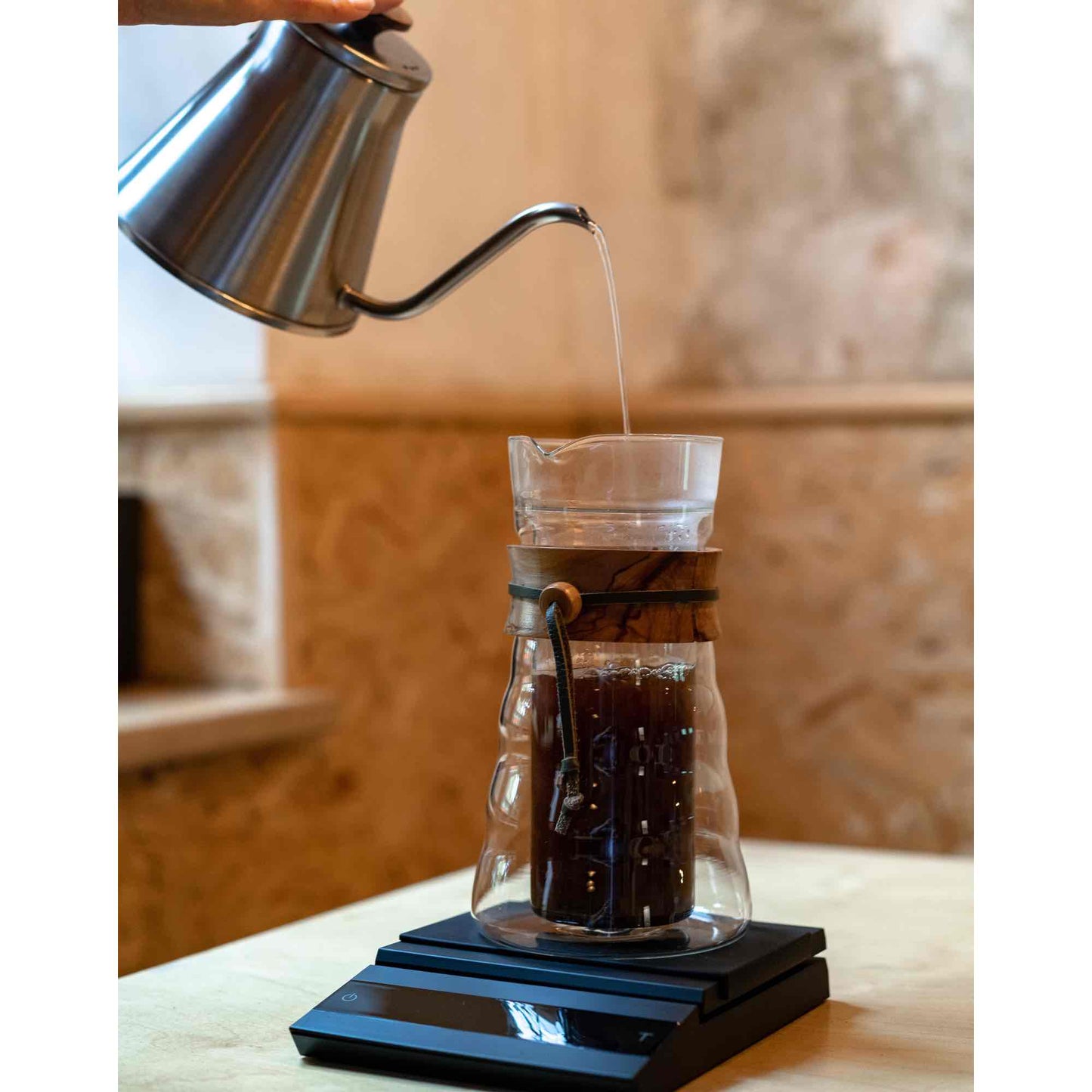 Hario Double Glass Olive Wood Coffee Press 400ml - 3 Cup