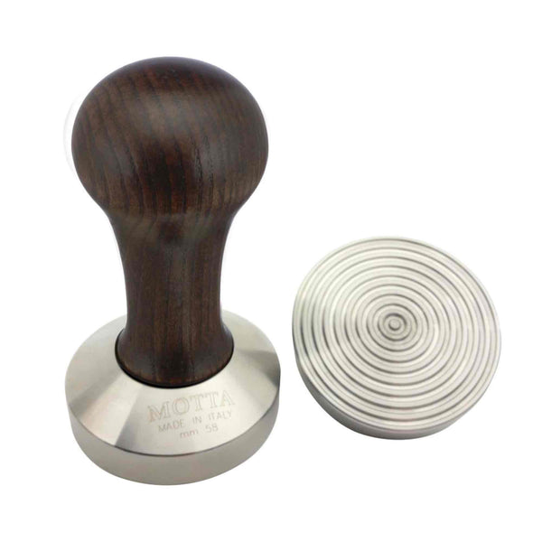 Motta Brown Wooden Tamper - Stainless Steel Wave Base - 58mm