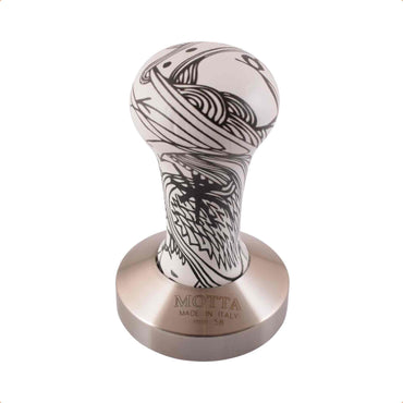 Motta Black / White Tamper - Stainless Steel Flat Base