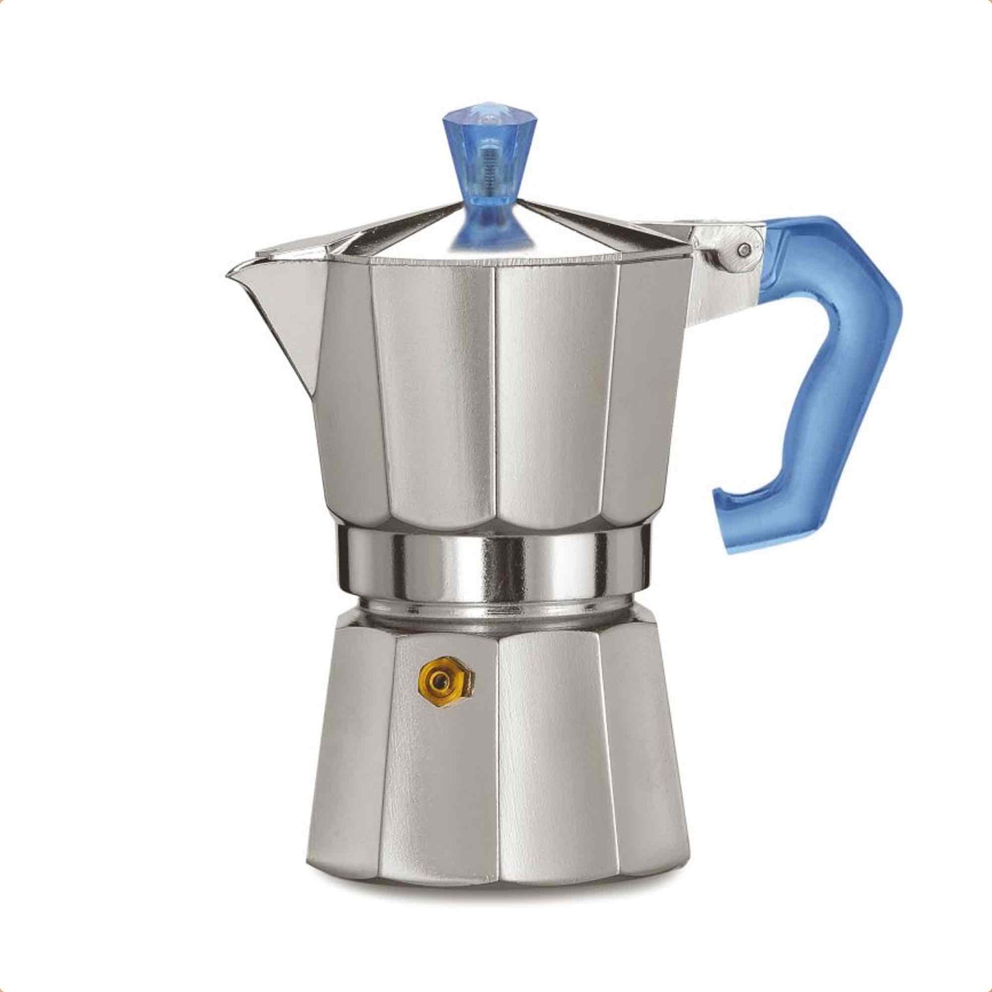 Pezzetti Italexpress Aluminium Stove Top Moka Pot - 3 Cup - Blue Polycarbonate Handle
