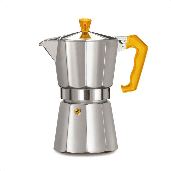 Pezzetti Italexpress Aluminium Stove Top Moka Pot - 6 Cup - Orange Polycarbonate Handle