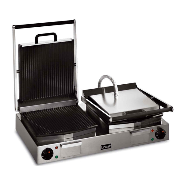 Lincat Lynx 400 Twin Enamelled Cast Iron Contact Grill Ribbed Base & Ribbed Top - LPG2 - 623mm