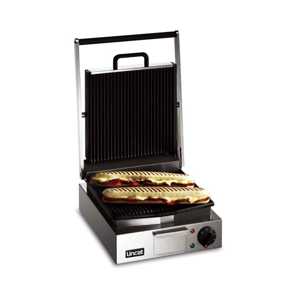 Lincat Lynx 400 Single Enamelled Cast Iron Contact Grill Ribbed Base & Ribbed Top - LPG - 310mm