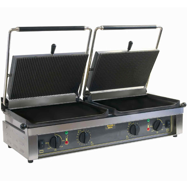 Roller Grill Twin Cast Iron Contact Grill Flat Base & Ribbed Top - Panini DL - 835mm