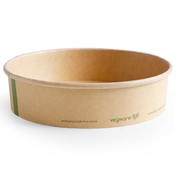 Vegware Compostable 26oz PLA-Lined Paper Food Bowl - Kraft - Case of 300