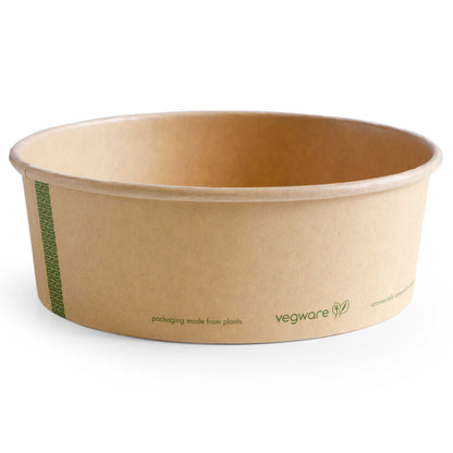 Vegware Compostable 32oz PLA-Lined Paper Food Bowl - Kraft - Case of 300