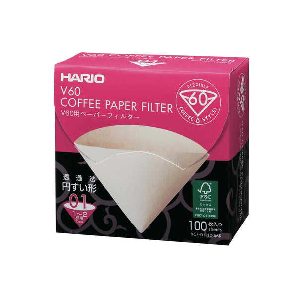 Hario V60 Paper Filter 01 Dripper Unbleached Natural Sheets - Box Of 100