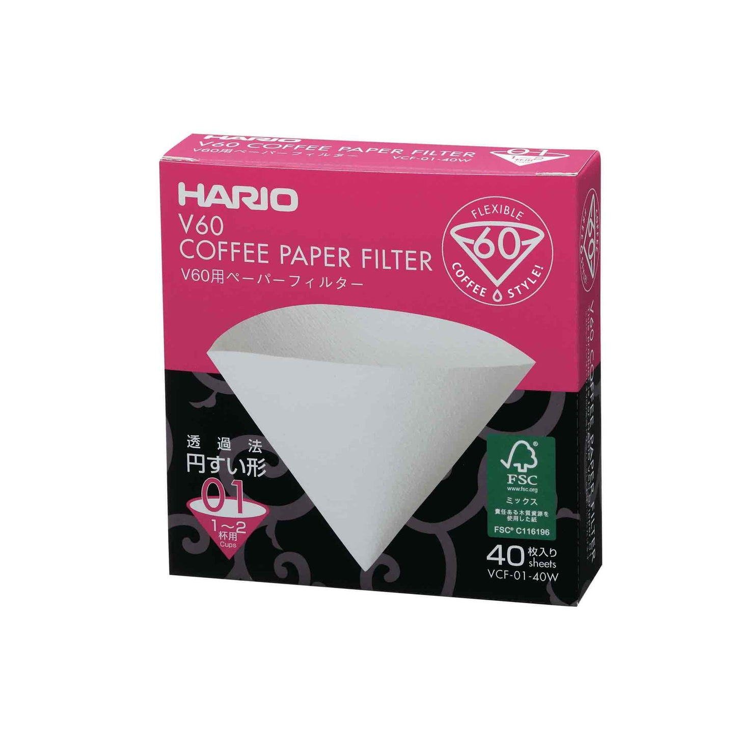 Hario V60 Paper Filter 01 Dripper Bleached Sheets - Pack Of 40