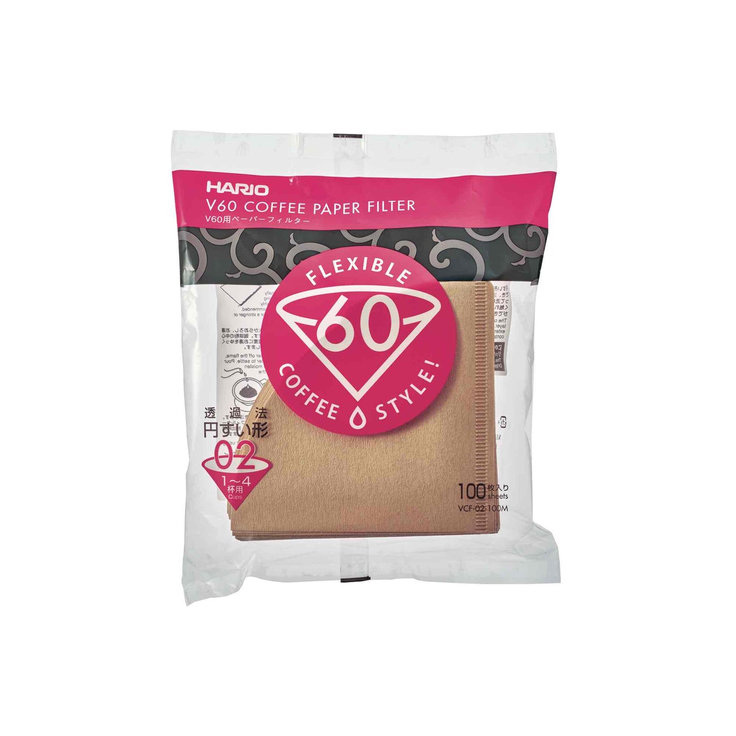 Hario V60 Paper Filter 02 Dripper Unbleached Sheets - Pack of 100