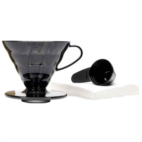 Hario V60 02 Plastic Dripper Set - Transparent Black - 1-4 Cup