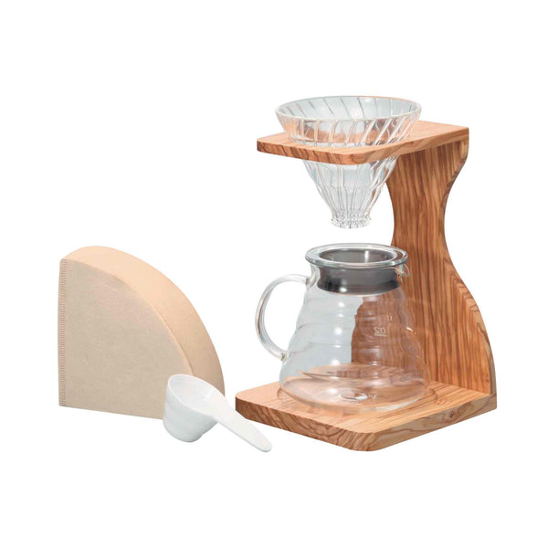 Hario V60 02 Olive Wood Pour Over Gift Set - 4 Cup