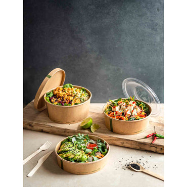 Vegware Compostable 32oz PLA-Lined Paper Food Bowl - Kraft - Case of 300